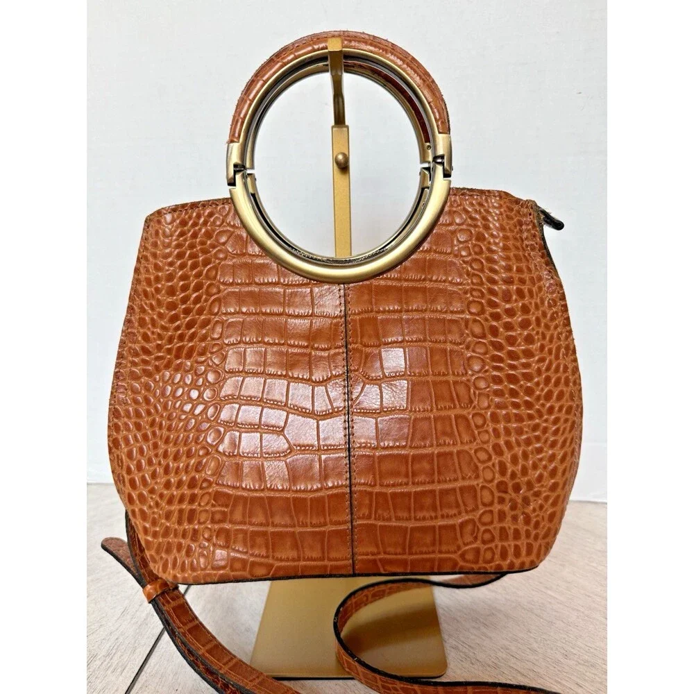 Patricia Nash Bag Arenzano Leather Double Ring Shopper Cognac Animal Print Tote
